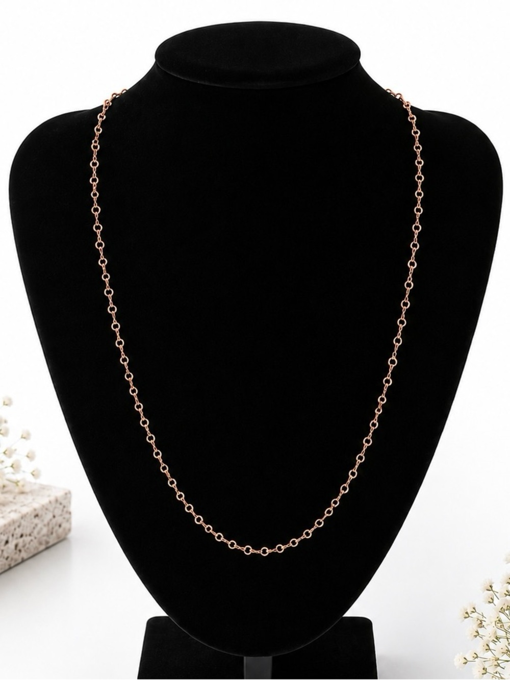 10k Rose Gold Rolo Necklace Made In Italy NEW